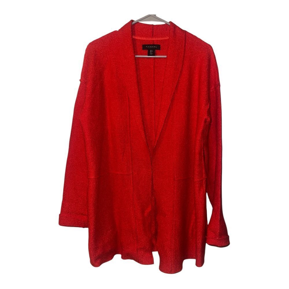 Tahari Womens Red Open Front Cardigan, Small